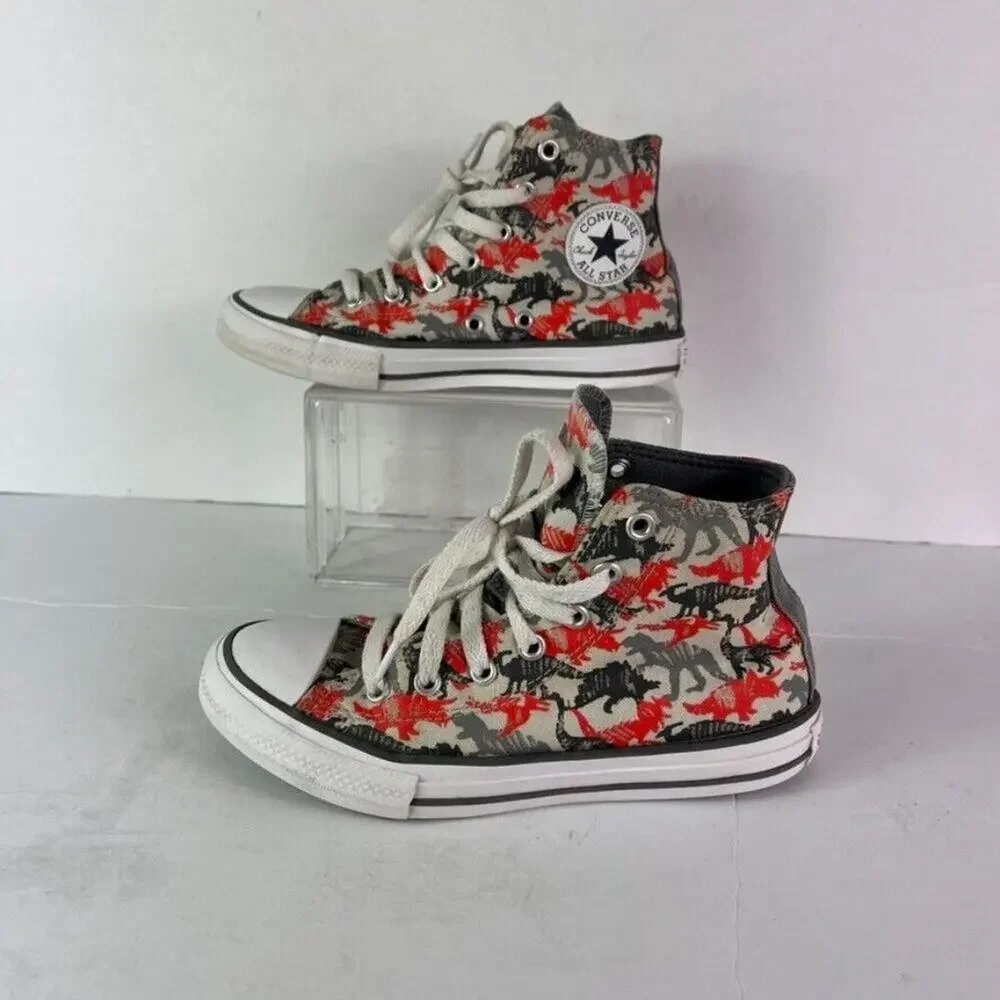 Converse Sneaker kid Sz2 Chuck Taylor All Star HI Poppy Glow Dinosaurs 671598F